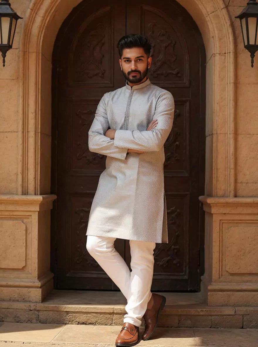 Image of Men Self Design Jacquard Kurta Pyjama Set