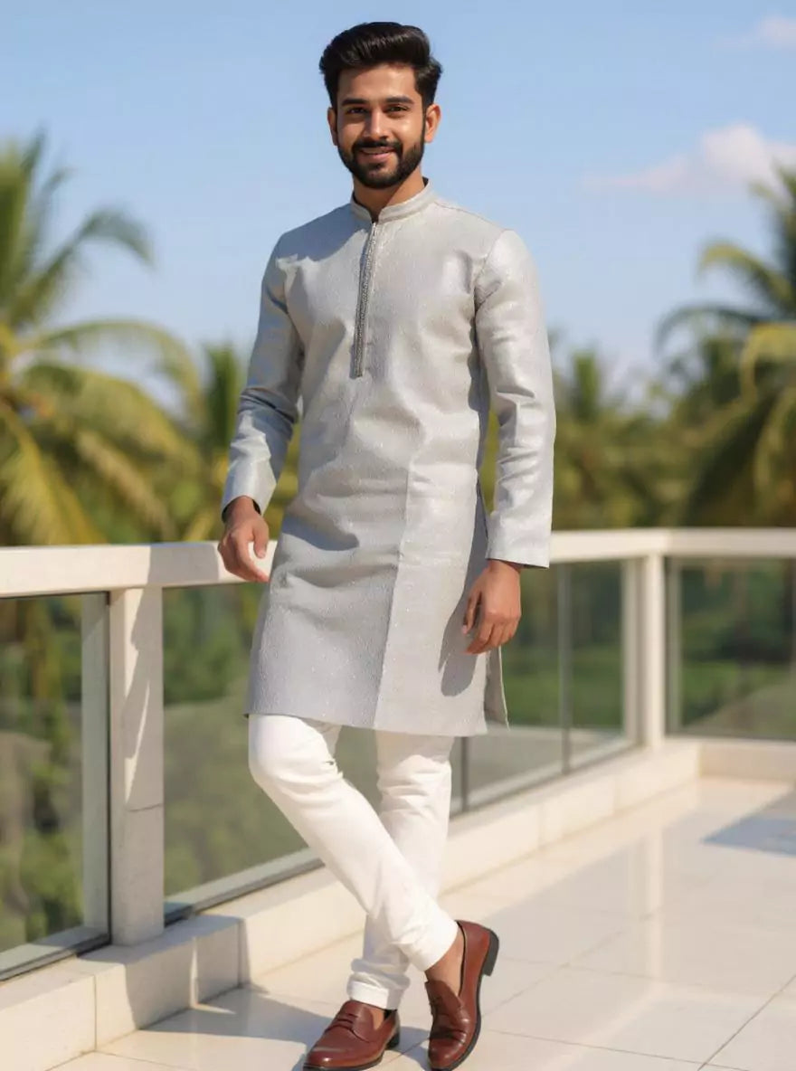 Image of Men Self Design Jacquard Kurta Pyjama Set