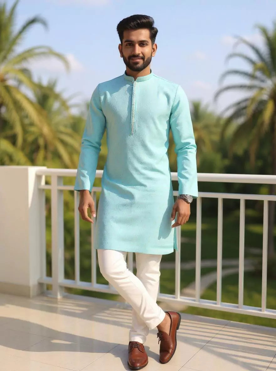 Image of Men Self Design Jacquard Kurta Pyjama Set