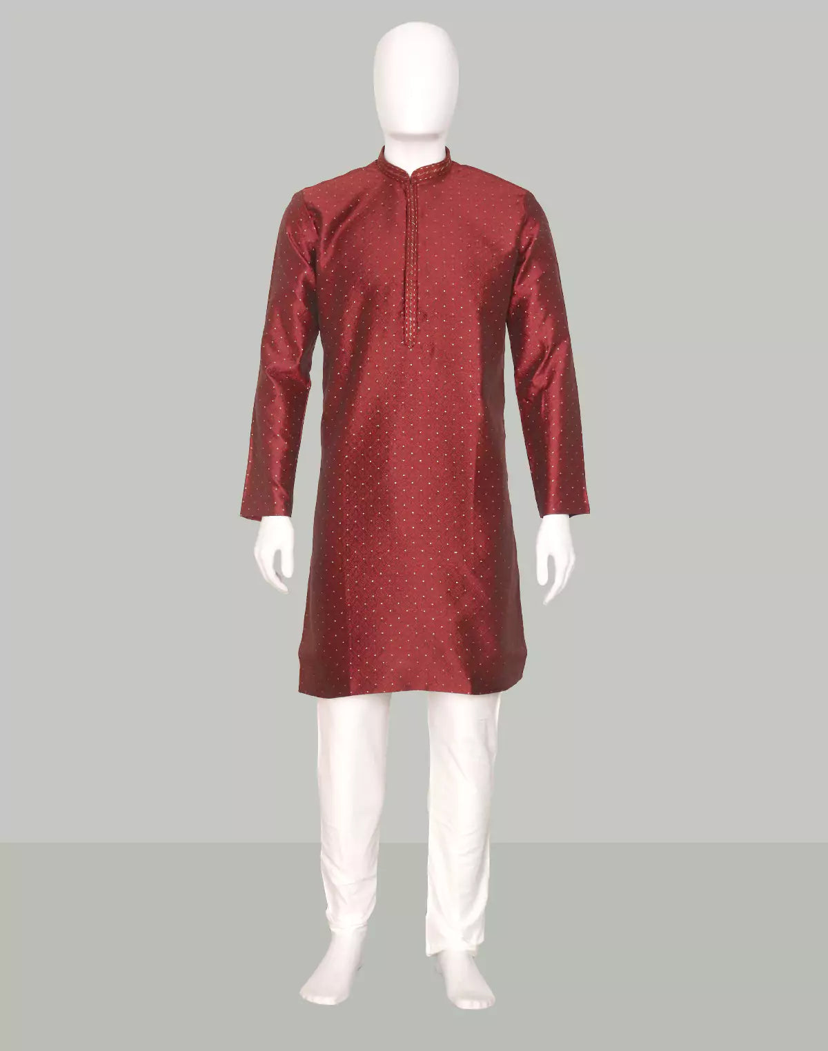 Image of Maroon Self Weaving Jacquard Kurta Pajama Set