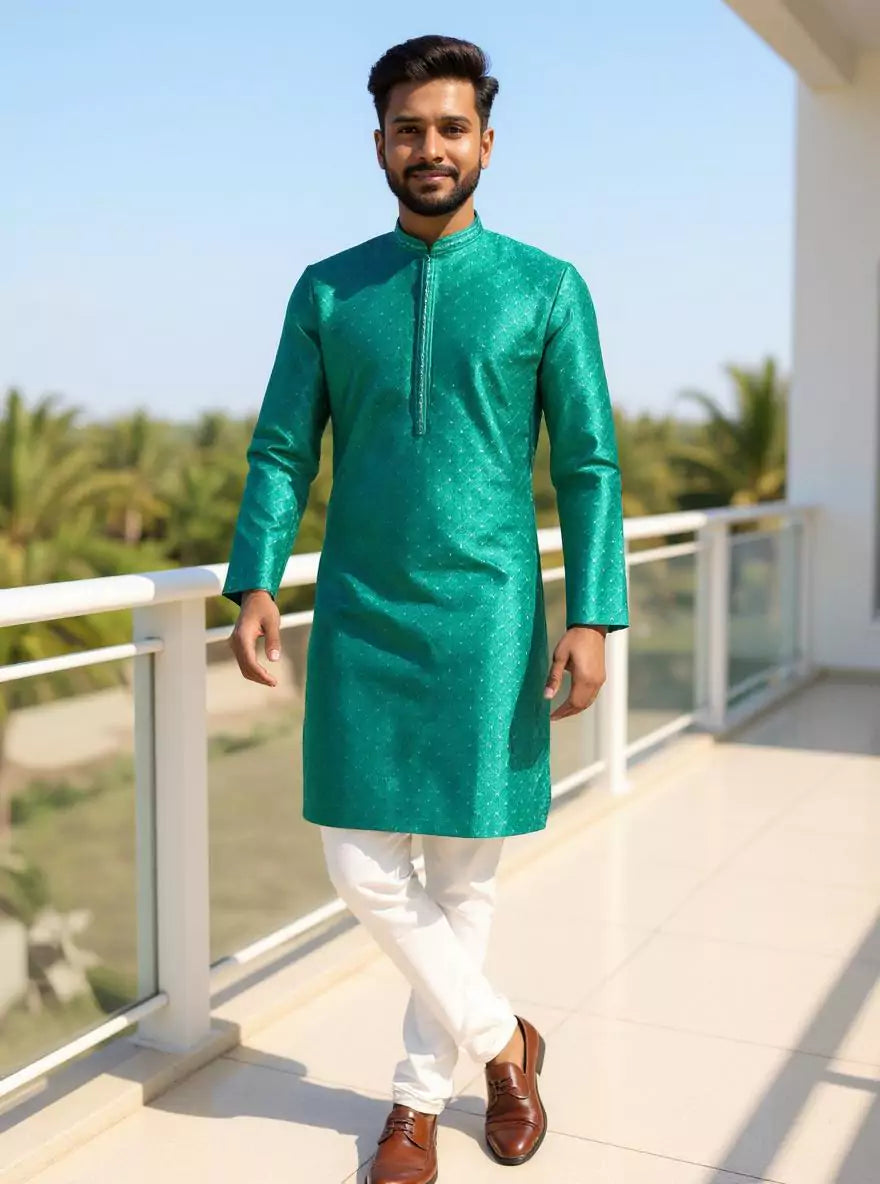 Image of Rama Self Weaving Jacquard Kurta Pajama Set