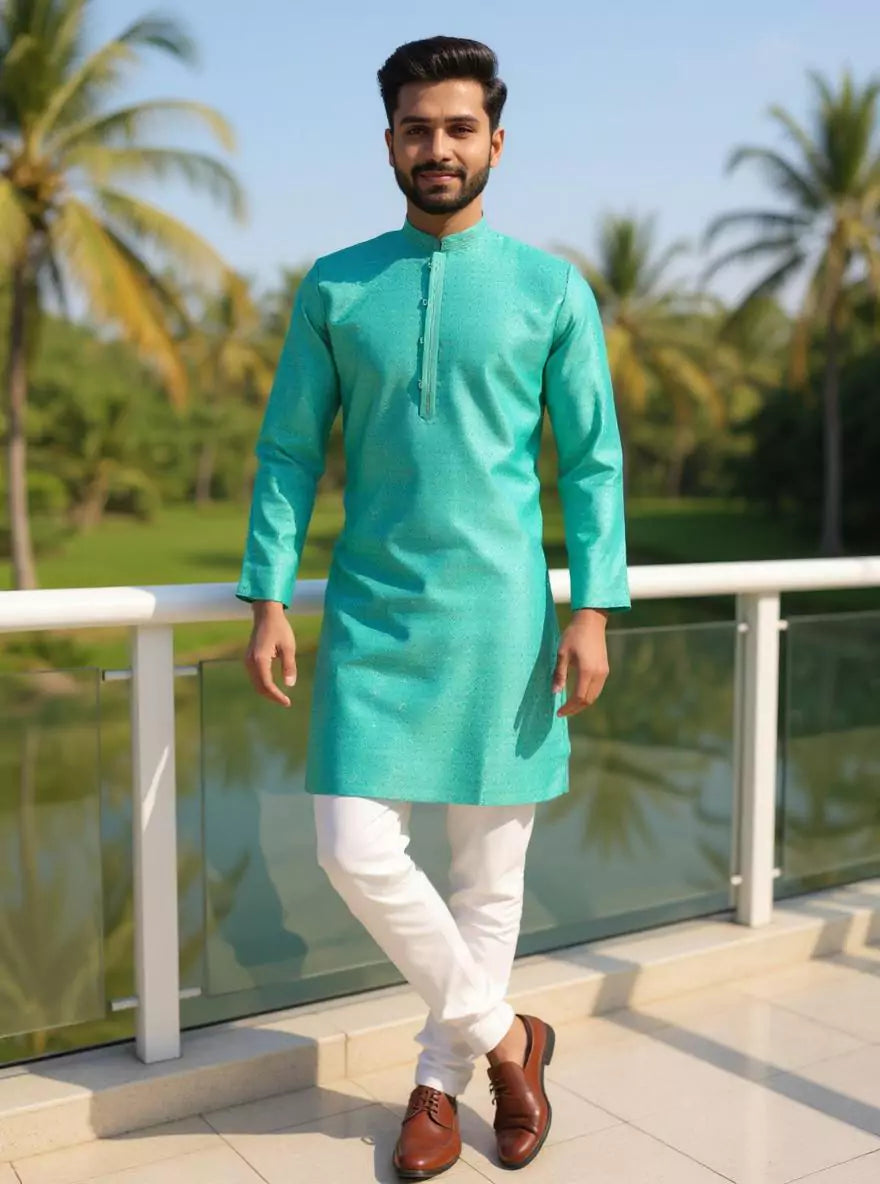 Image of Self Floral Jacquard Kurta Pyjama Set