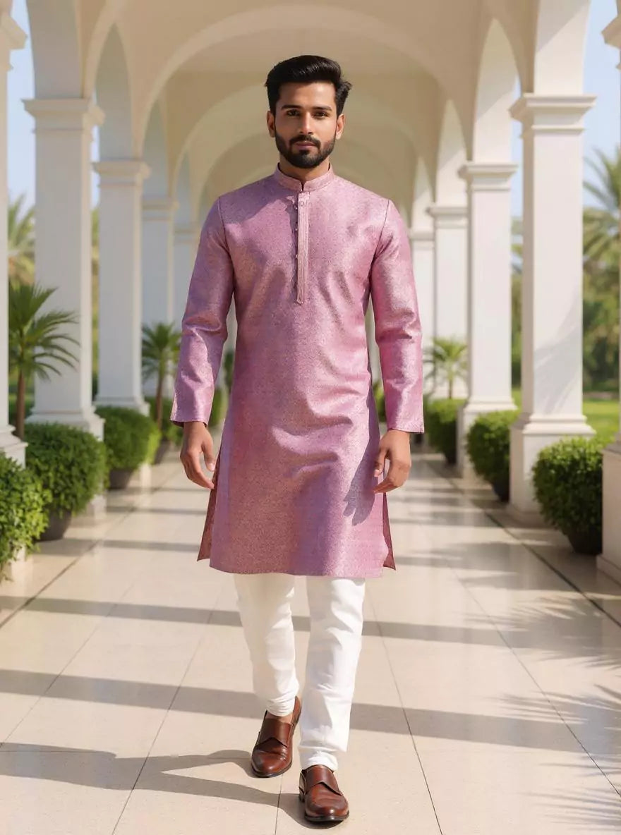 Image of Self Floral Jacquard Kurta Pyjama Set