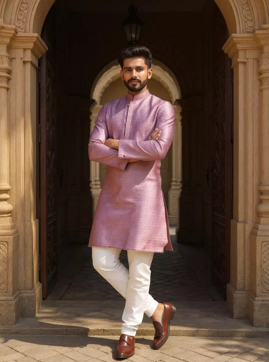 Image of Self Floral Jacquard Kurta Pyjama Set