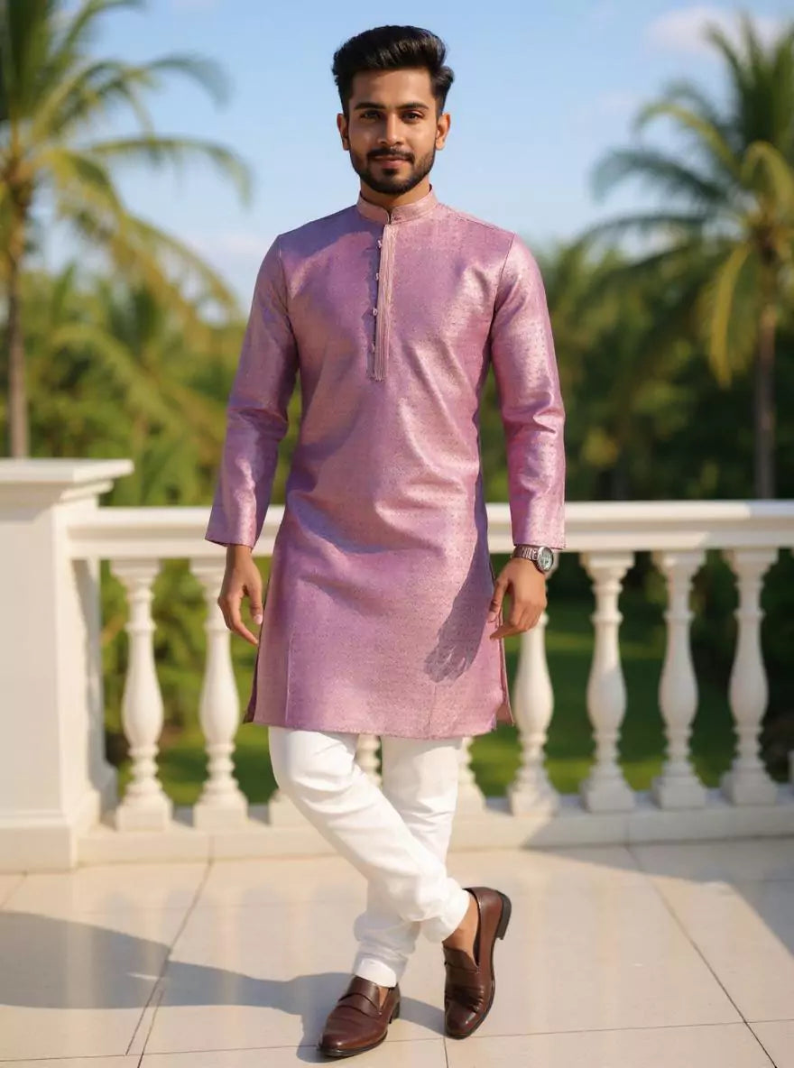 Image of Self Floral Jacquard Kurta Pyjama Set