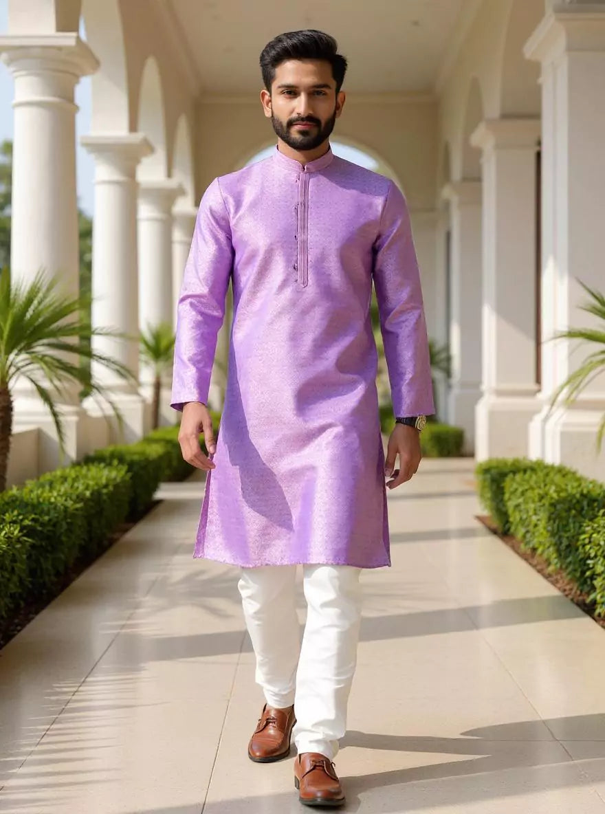 Image of Self Floral Jacquard Kurta Pyjama Set