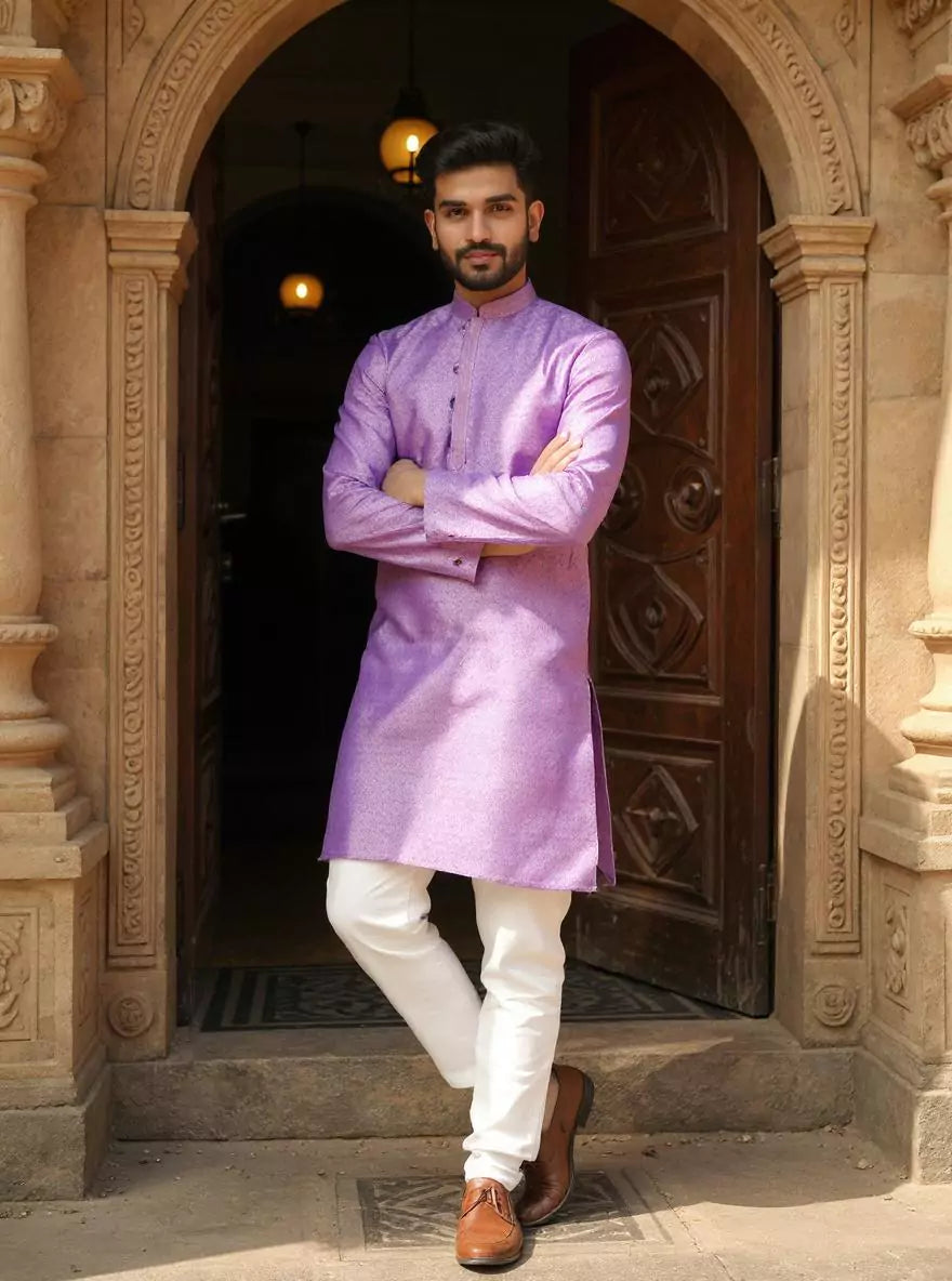 Image of Self Floral Jacquard Kurta Pyjama Set