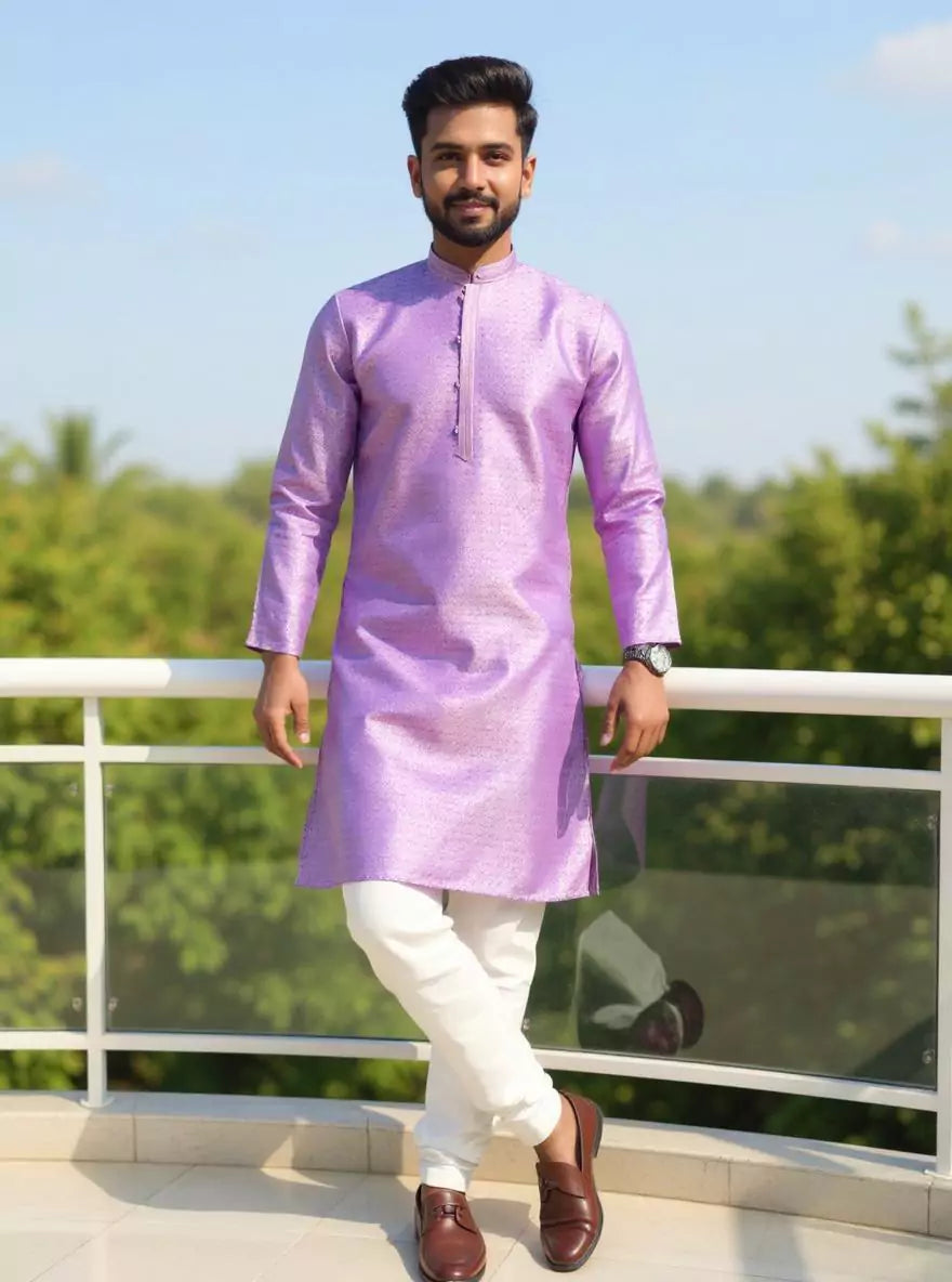 Image of Self Floral Jacquard Kurta Pyjama Set