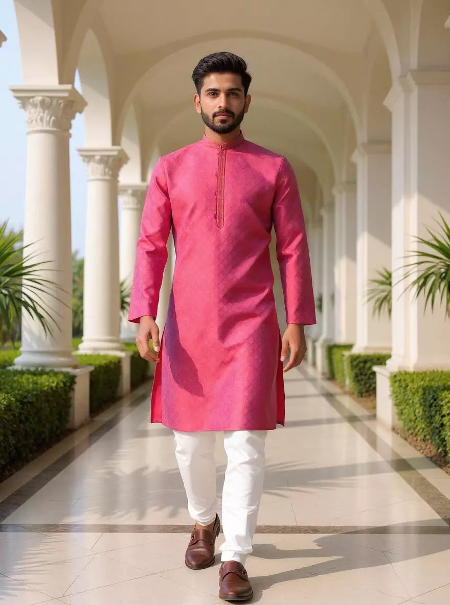 Image of Self Floral Jacquard Kurta Pyjama Set