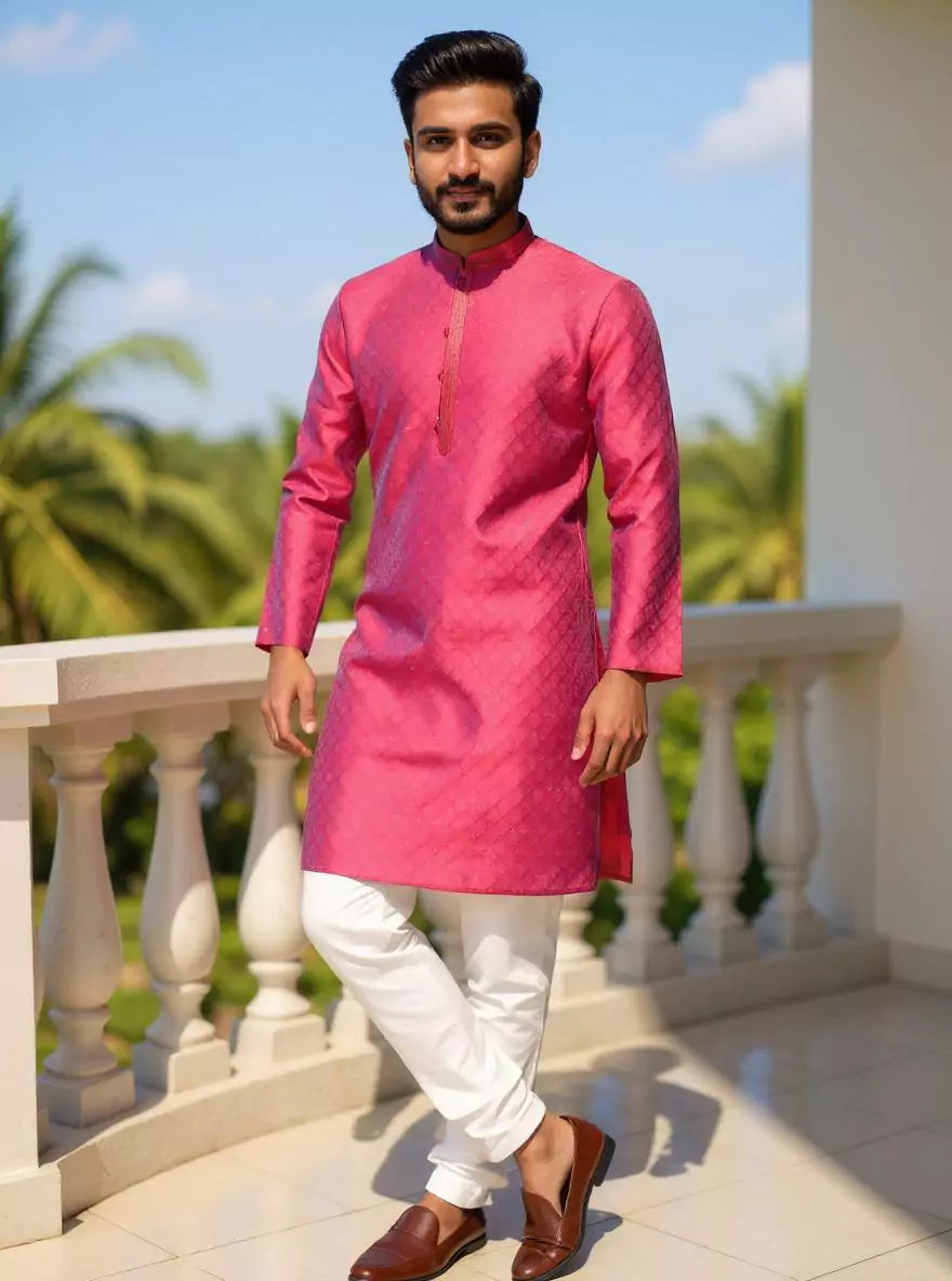 Image of Self Floral Jacquard Kurta Pyjama Set