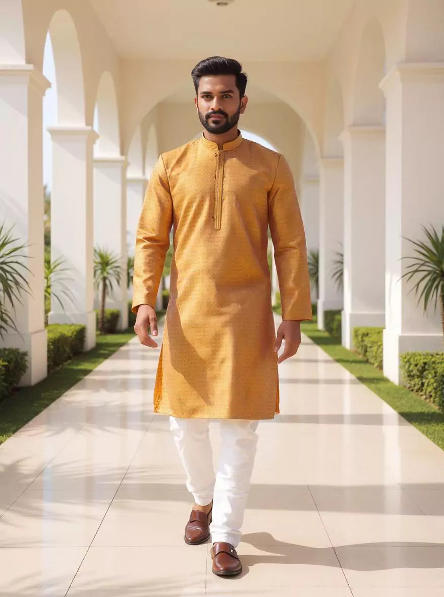 Image of Self Floral Jacquard Kurta Pyjama Set