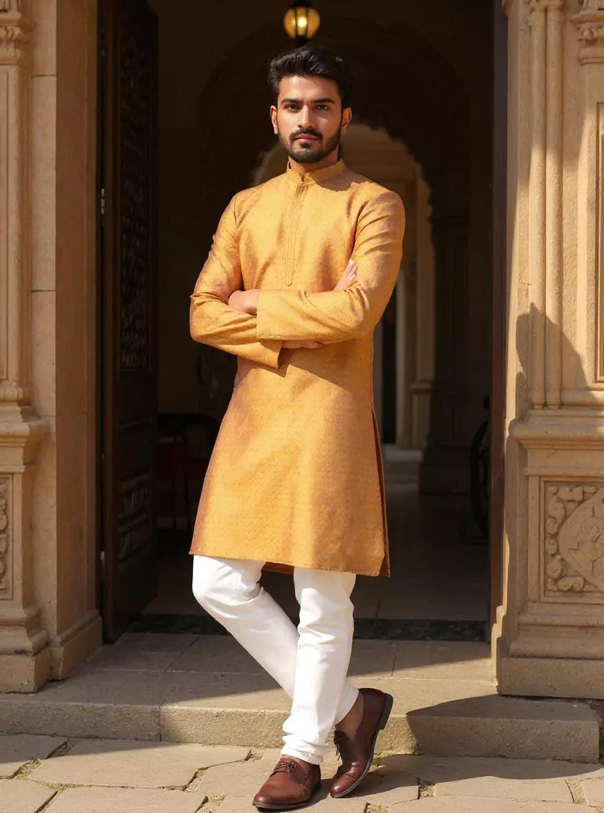 Image of Self Floral Jacquard Kurta Pyjama Set