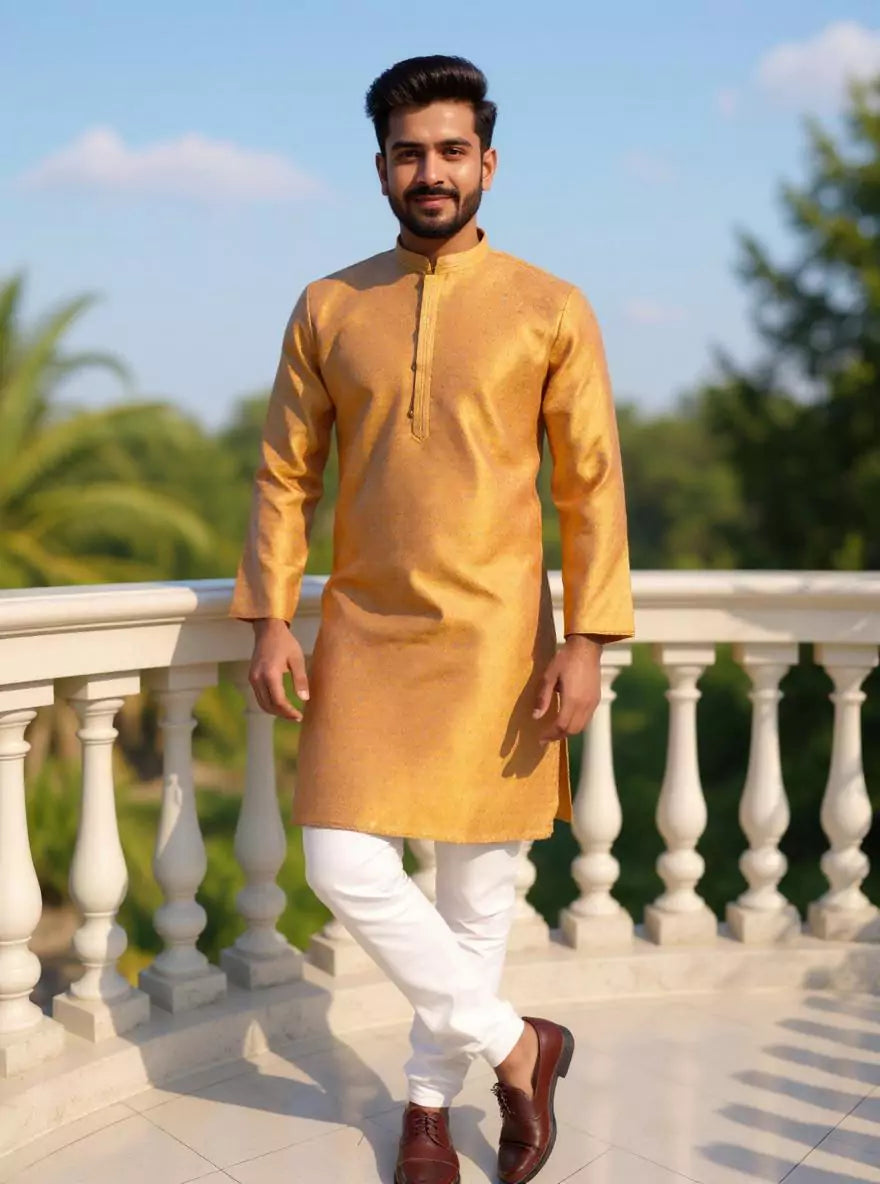 Image of Self Floral Jacquard Kurta Pyjama Set