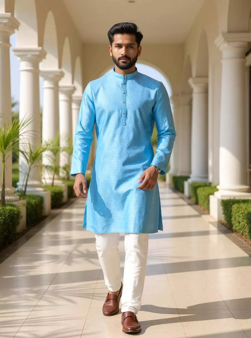Image of Jacquard Trellis Patterned Kurta Pyjama Set