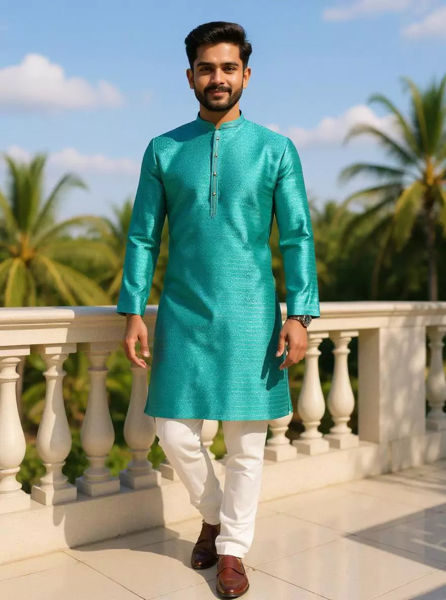 Jacquard Trellis Patterned Kurta Pyjama Set