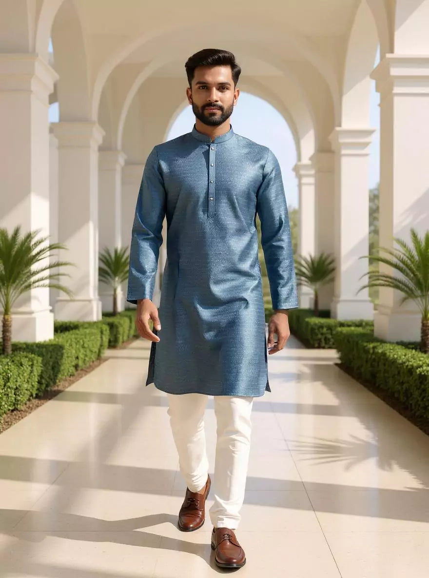 Jacquard Trellis Patterned Kurta Pyjama Set