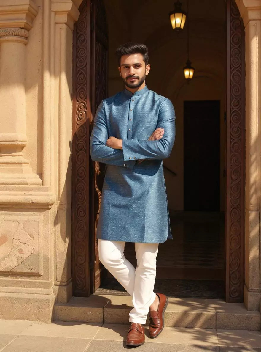 Jacquard Trellis Patterned Kurta Pyjama Set
