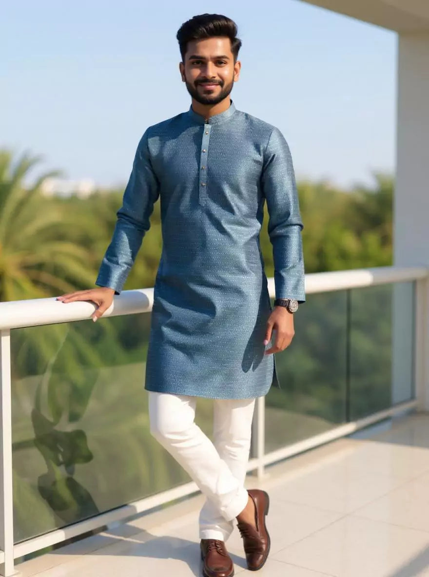 Jacquard Trellis Patterned Kurta Pyjama Set