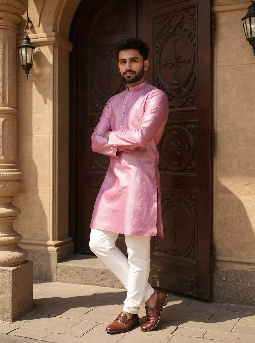 Jacquard Trellis Patterned Kurta Pyjama Set