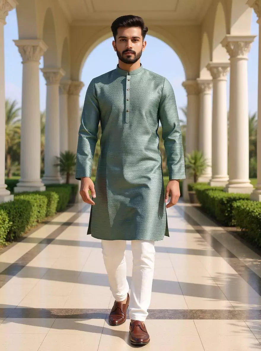 Image of Jacquard Trellis Patterned Kurta Pyjama Set