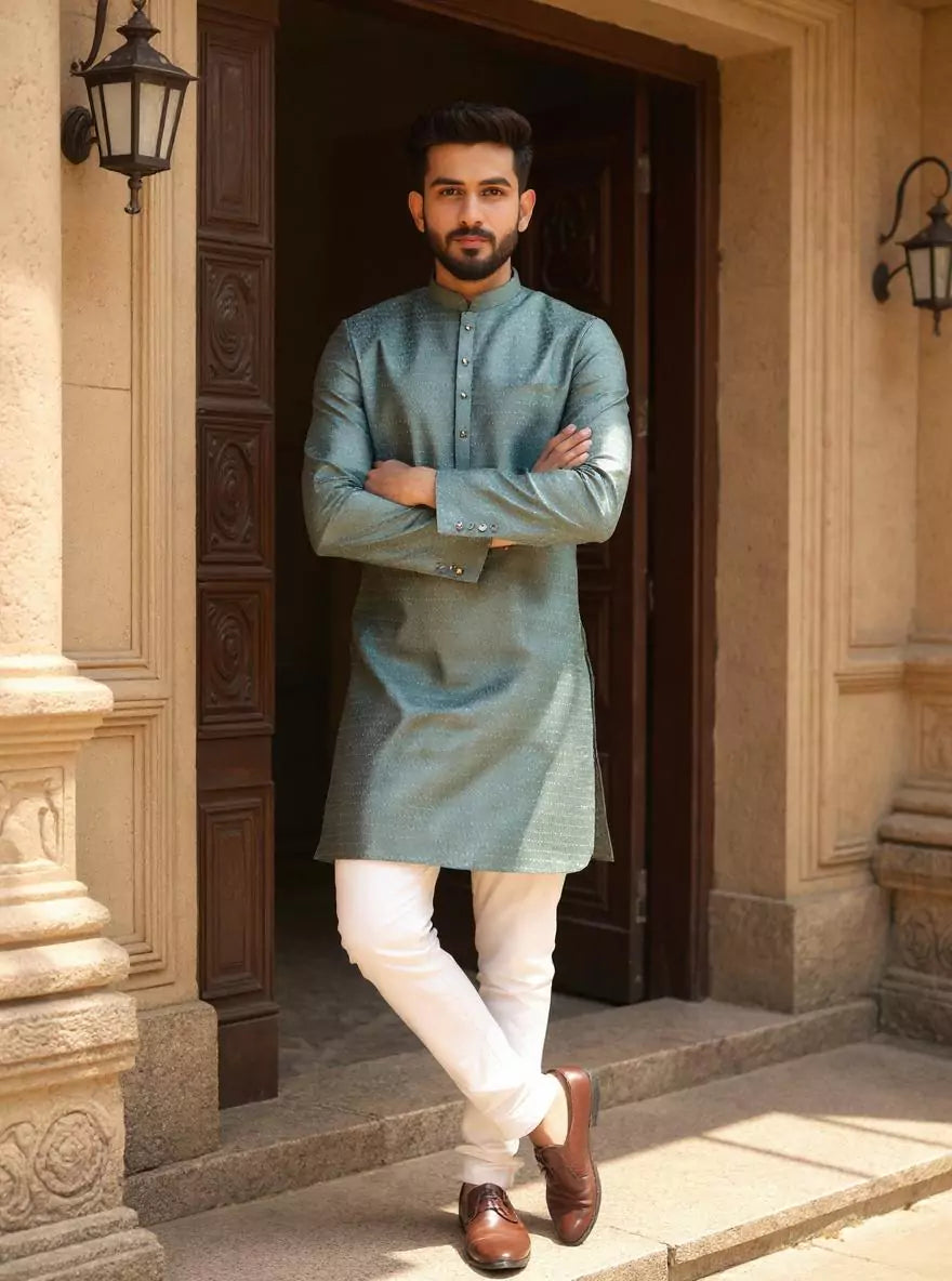 Jacquard Trellis Patterned Kurta Pyjama Set