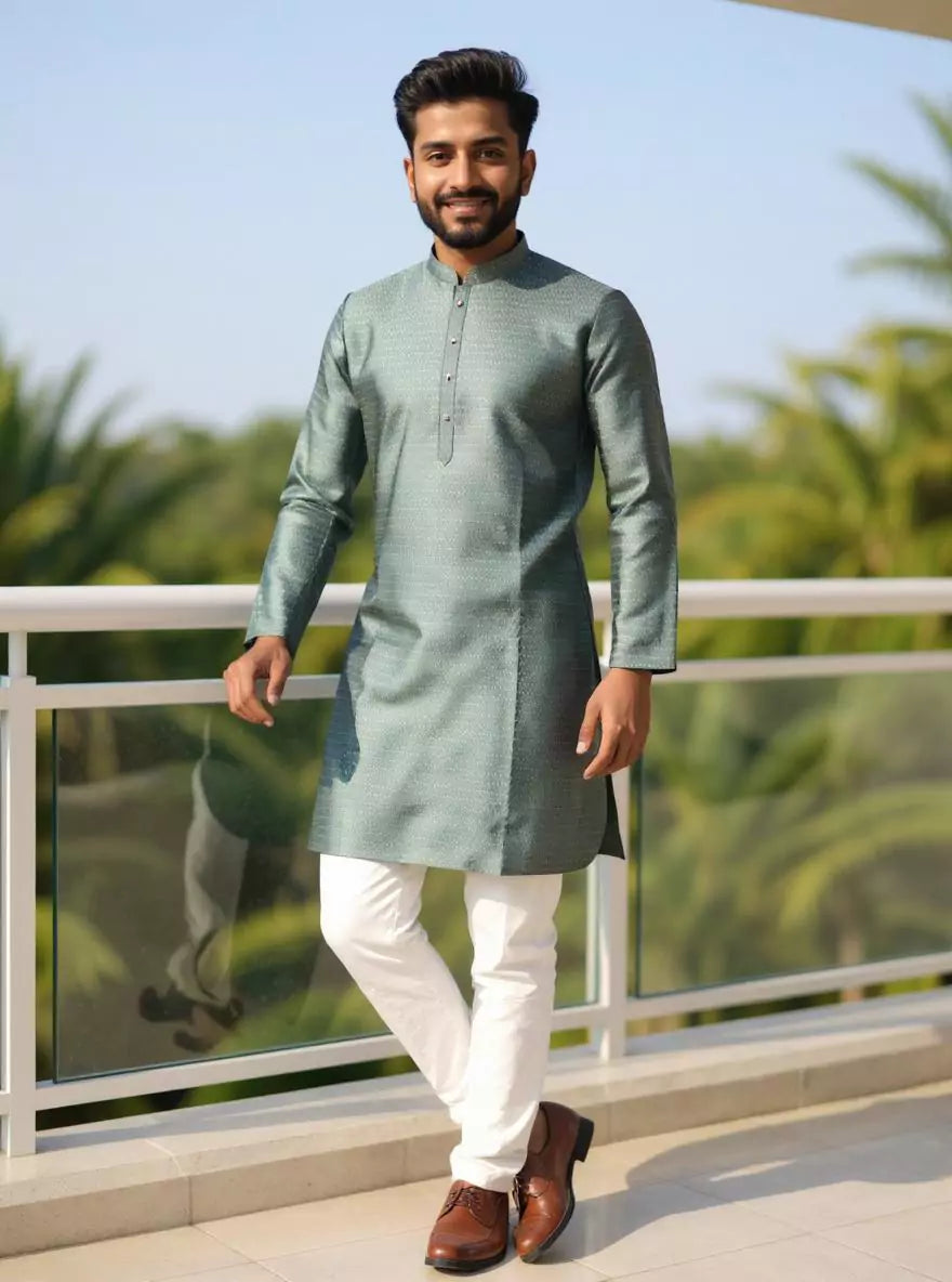 Image of Jacquard Trellis Patterned Kurta Pyjama Set