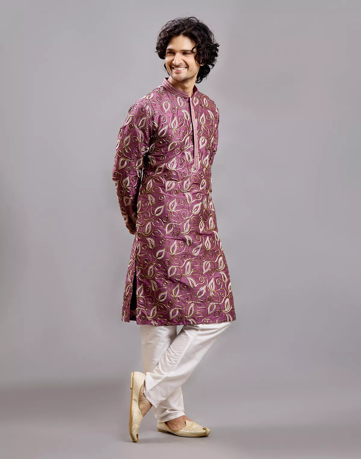 Thread work Floral Design Cotton Silk Kurta Pajama