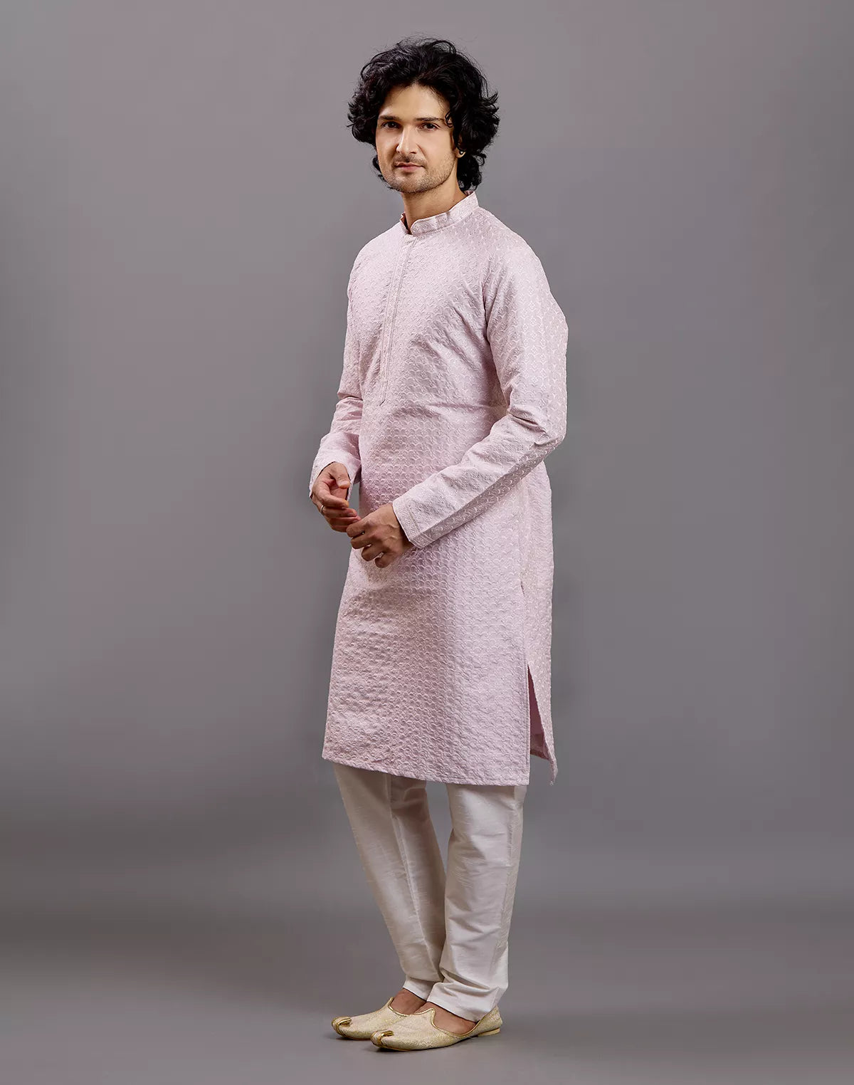 Self Floral Design Embellished work Cotton Silk Kurta Pyjama Set