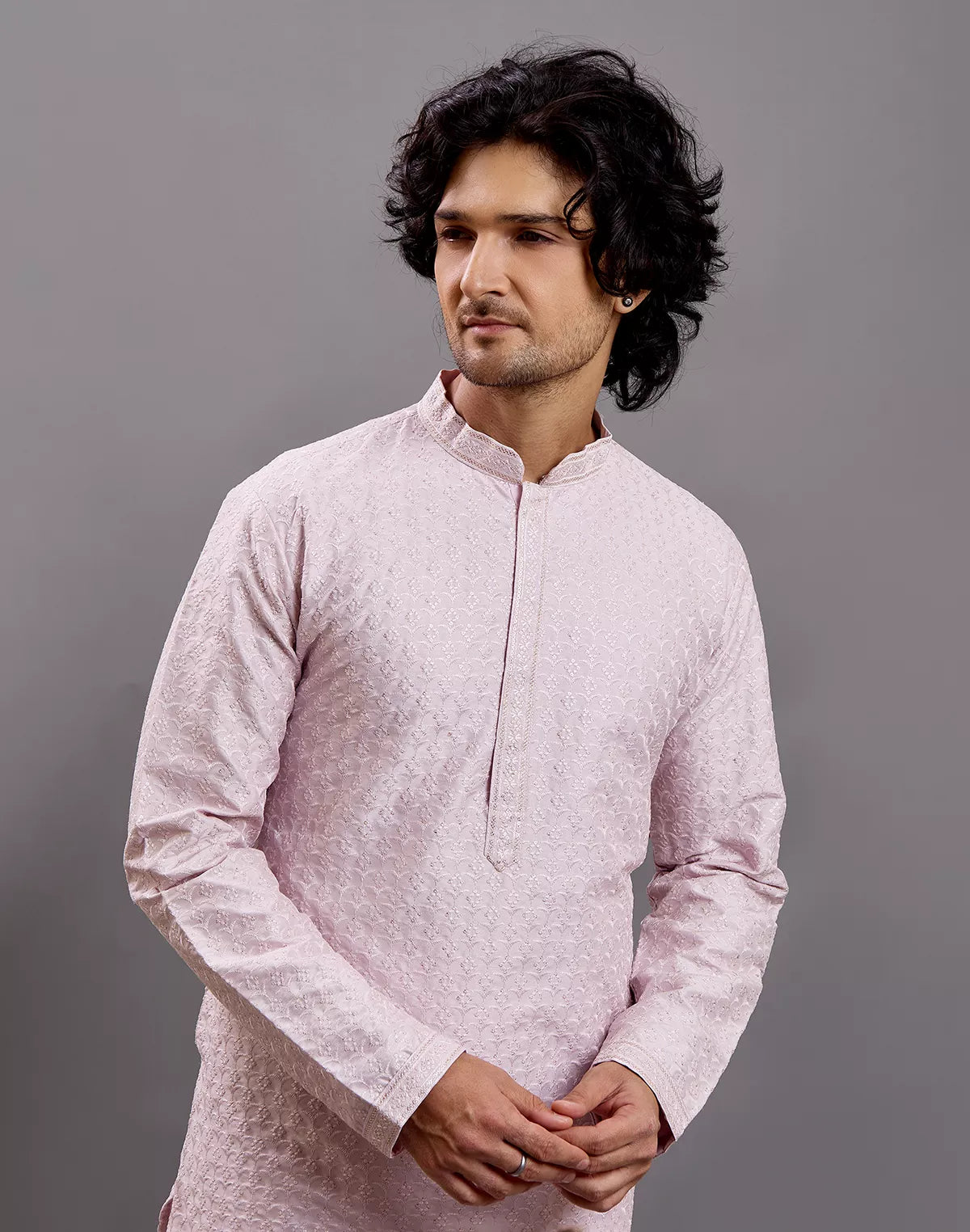 Self Floral Design Embellished work Cotton Silk Kurta Pyjama Set