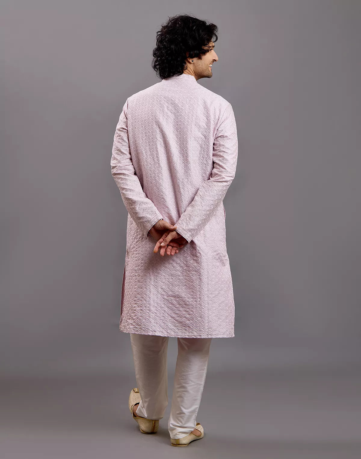 Image of Self Floral Design Embellished work Cotton Silk Kurta Pyjama Set