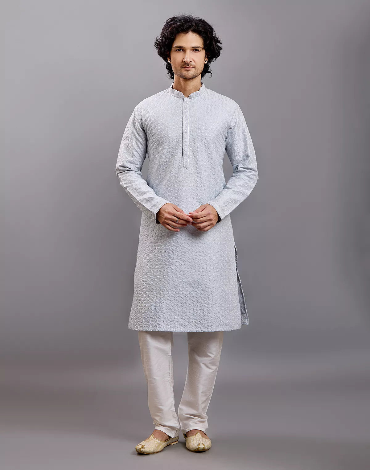 Self Floral Design Embellished work Cotton Silk Kurta Pyjama Set