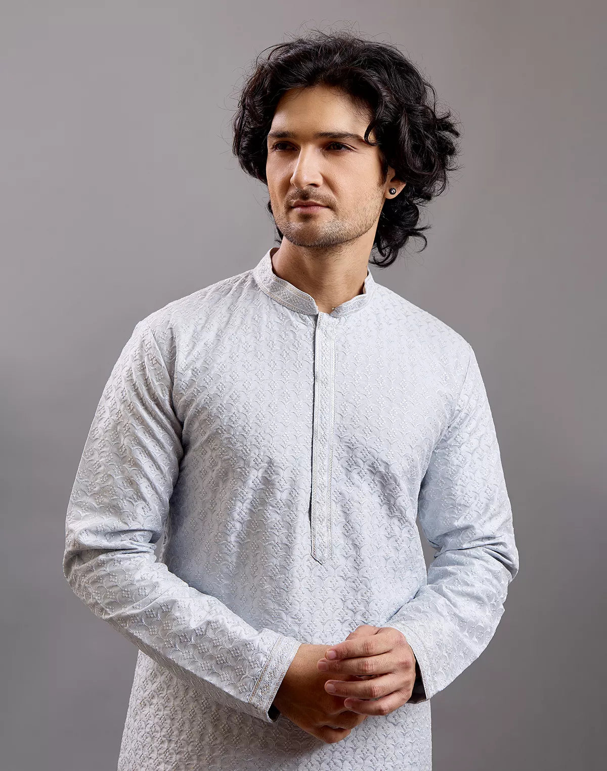 Self Floral Design Embellished work Cotton Silk Kurta Pyjama Set