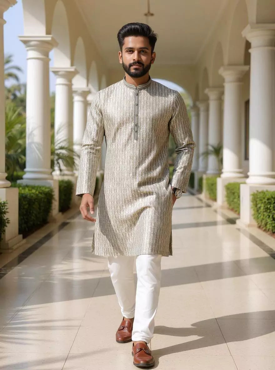 Image of Jacquard Striped Sustainable Weaving Kurta Pyjama