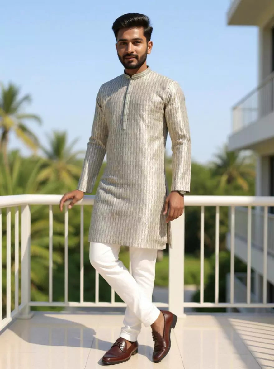 Image of Jacquard Striped Sustainable Weaving Kurta Pyjama