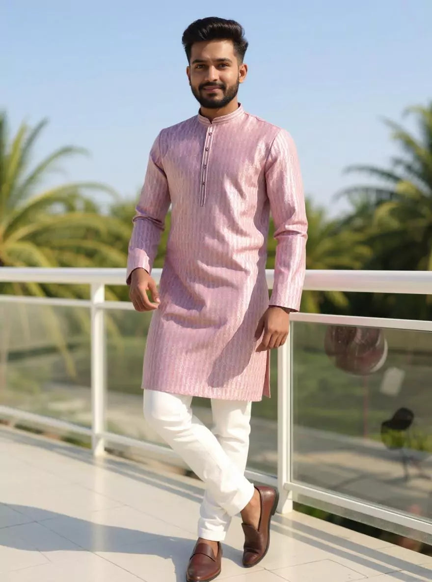 Image of Jacquard Striped Sustainable Weaving Kurta Pyjama