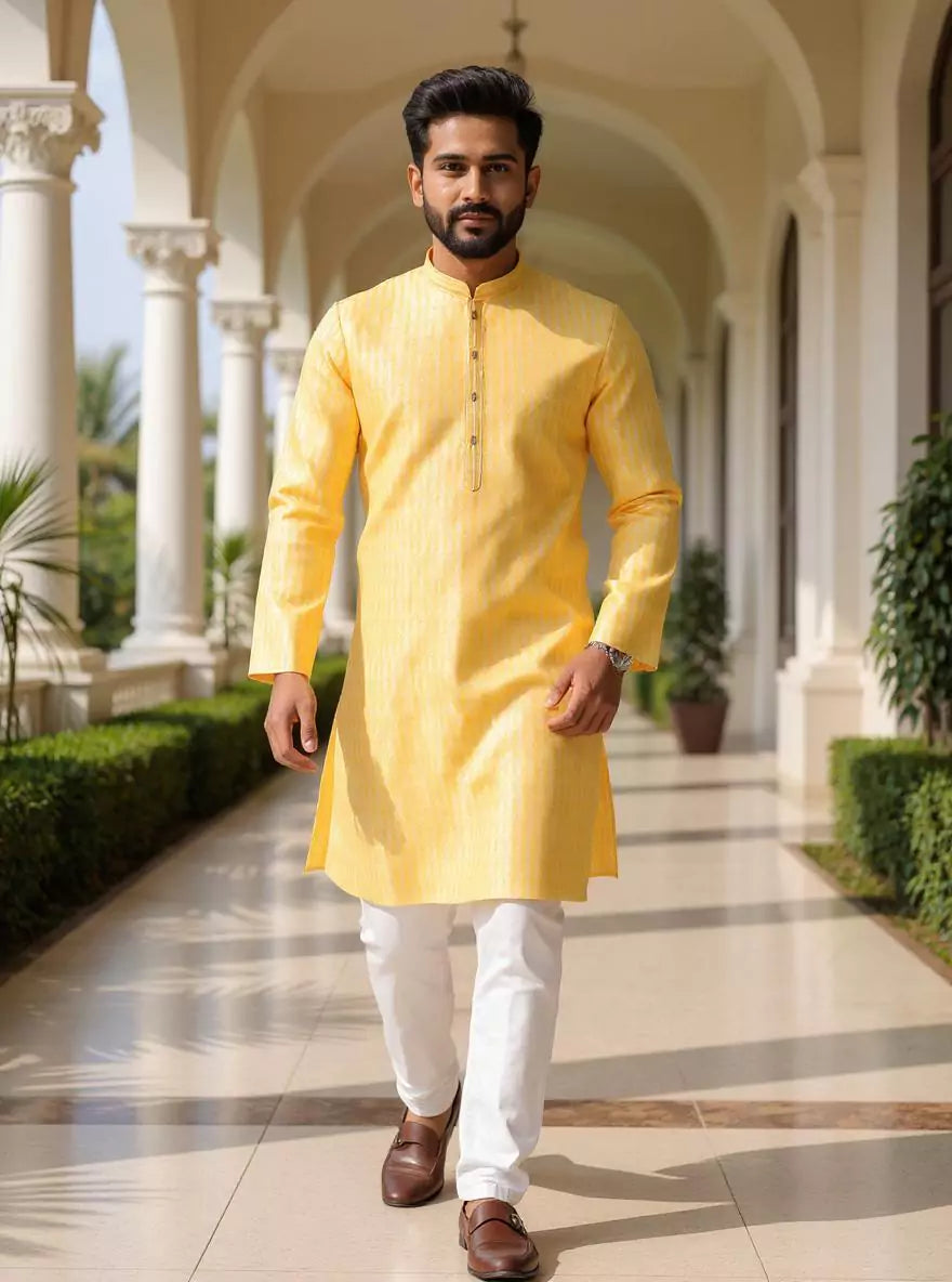 Image of Jacquard Striped Sustainable Weaving Kurta Pyjama
