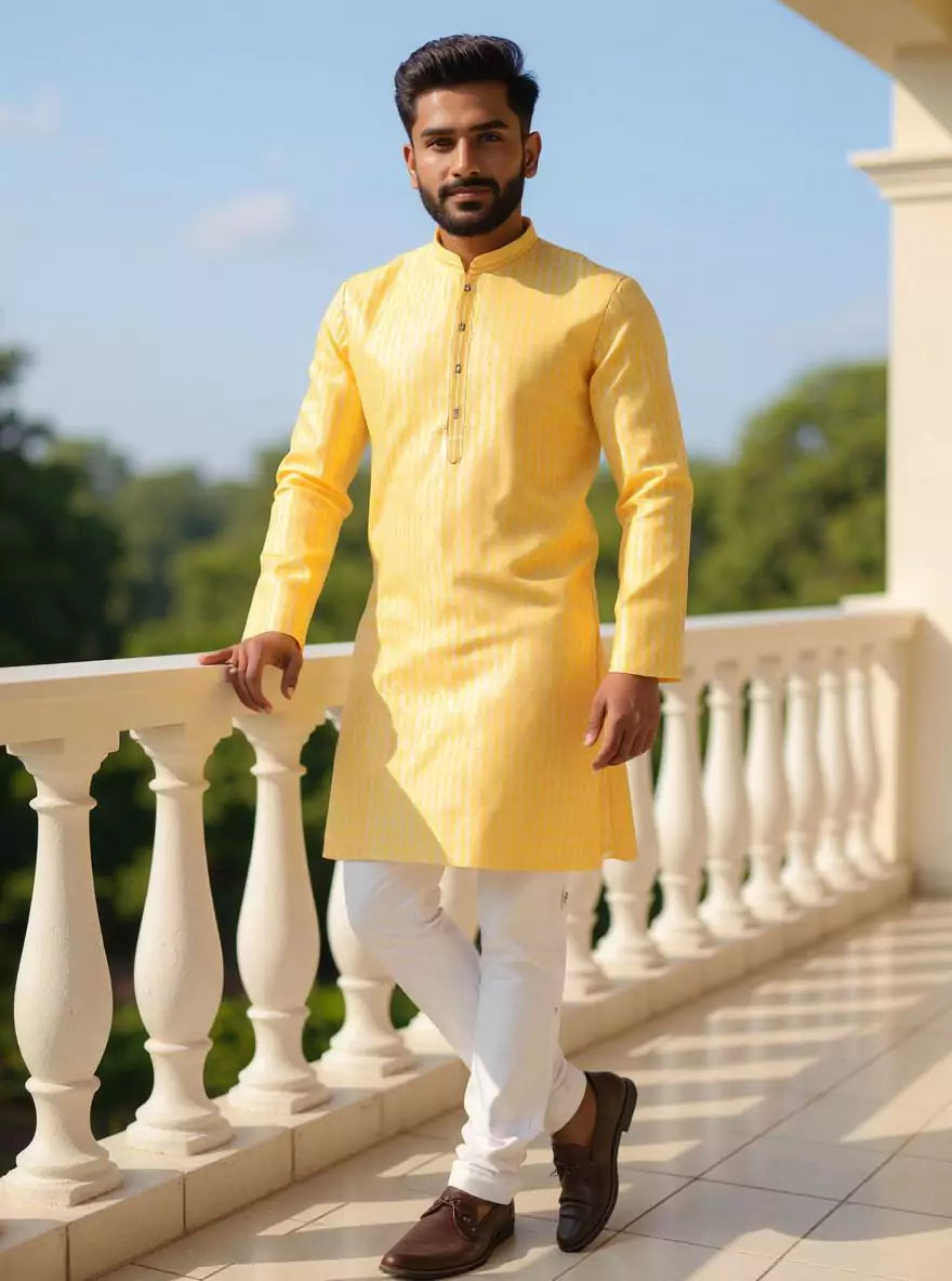 Image of Jacquard Striped Sustainable Weaving Kurta Pyjama