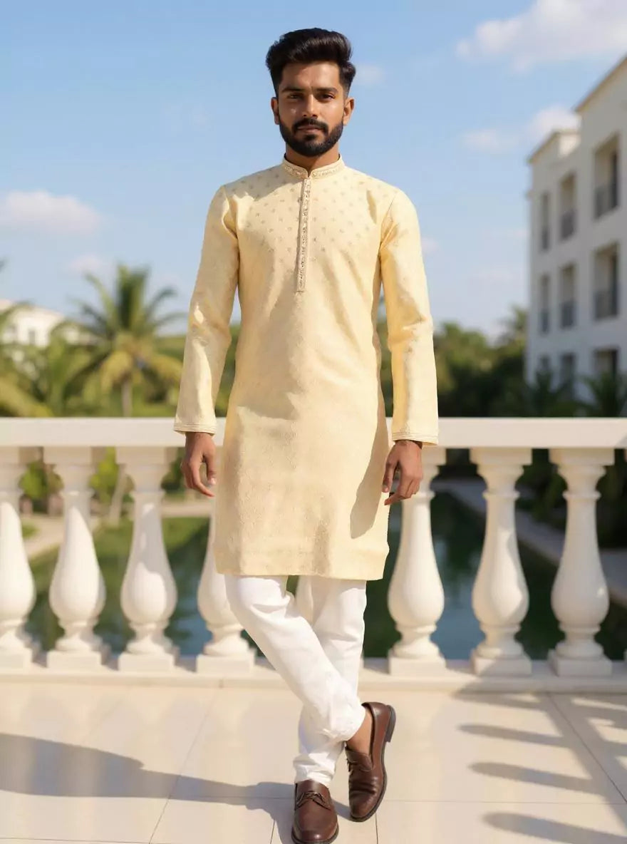 Jacquard Medallion Patterned Kurta Pyjama Set