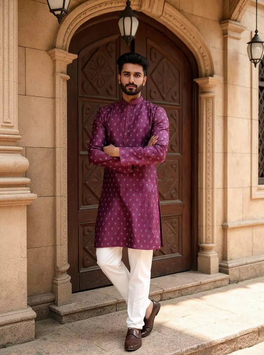 Jacquard Medallion Patterned Kurta Pyjama Set