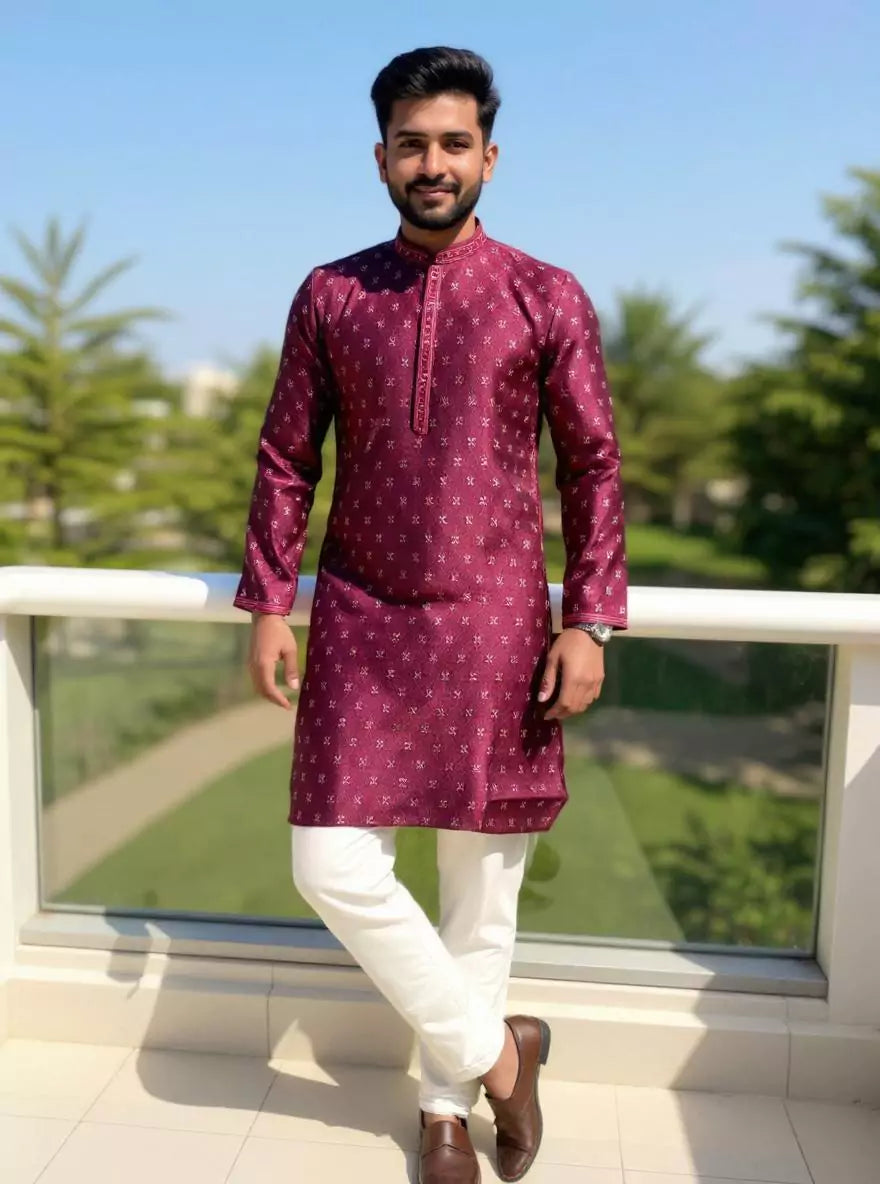 Jacquard Medallion Patterned Kurta Pyjama Set