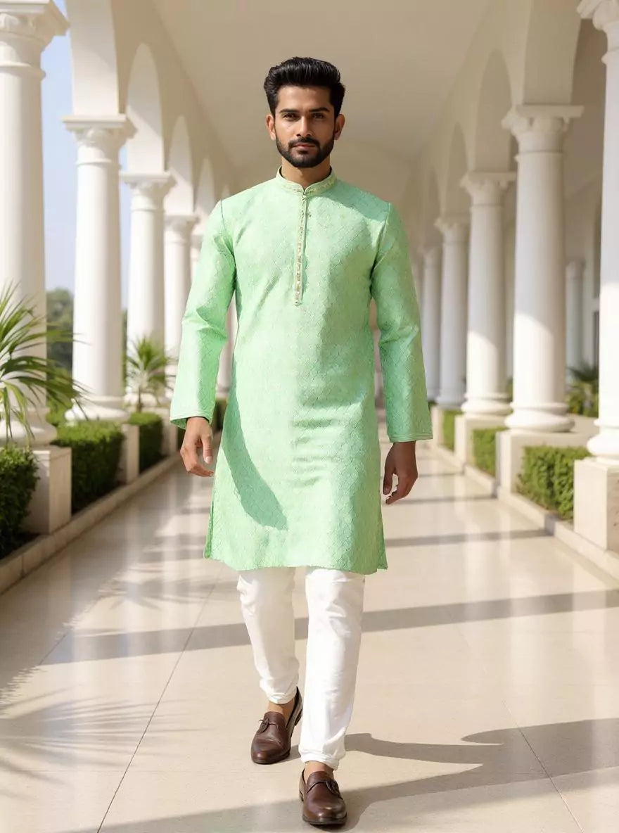 Image of Jacquard Medallion Patterned Kurta Pyjama Set