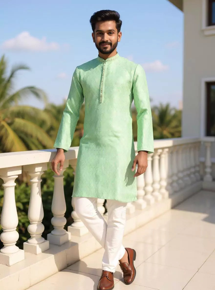 Image of Jacquard Medallion Patterned Kurta Pyjama Set