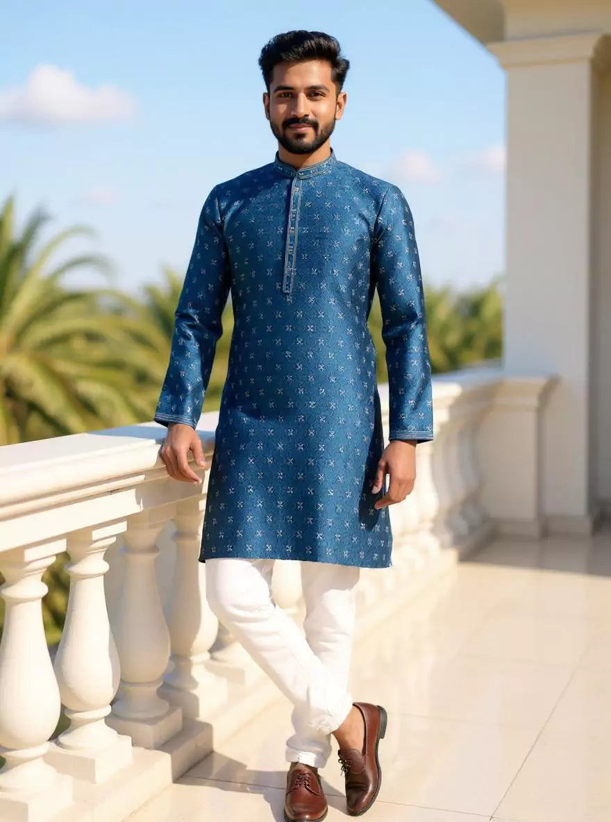 Jacquard Medallion Patterned Kurta Pyjama Set