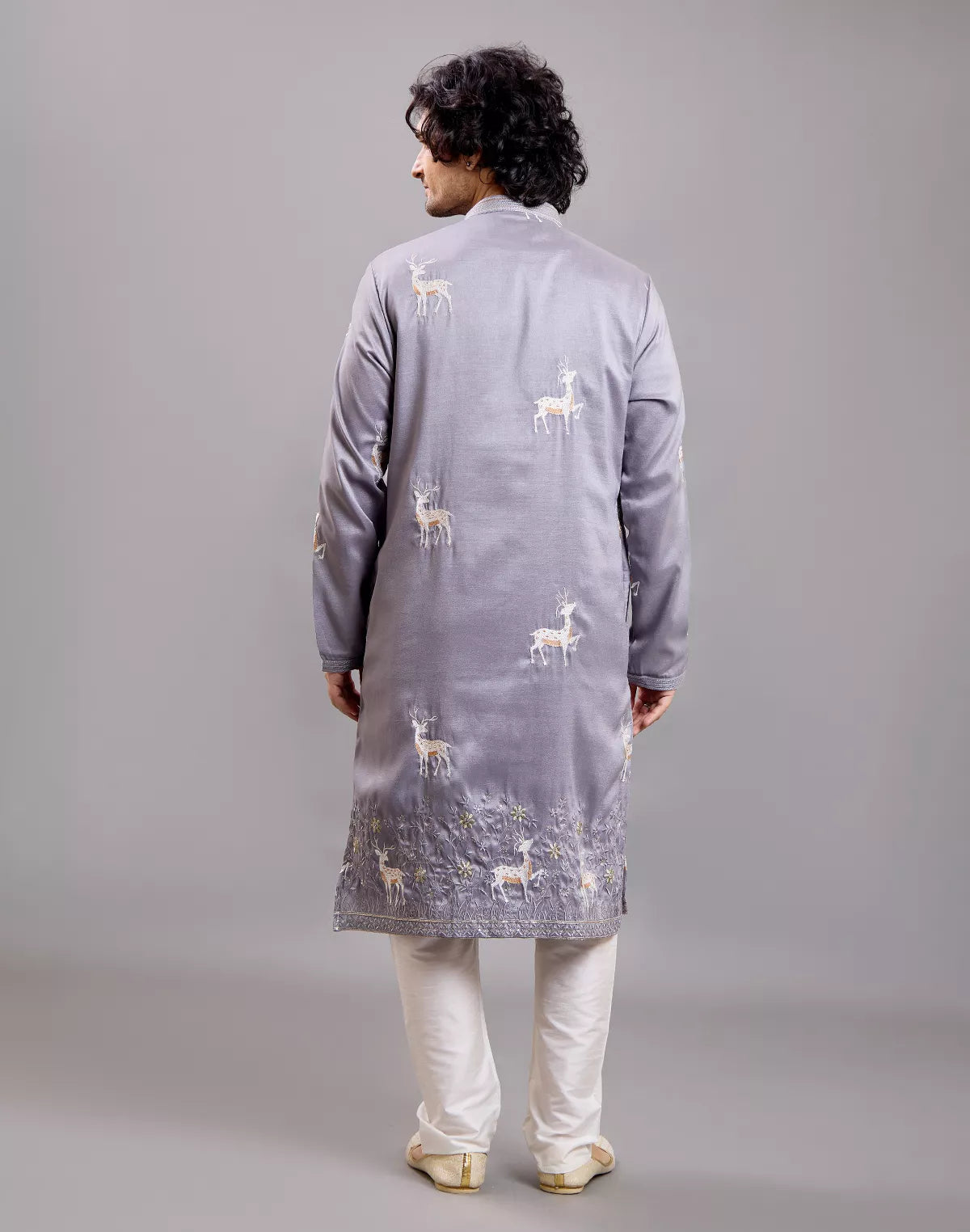 Milky Silk Animal Embroidered Kurta with Pajama