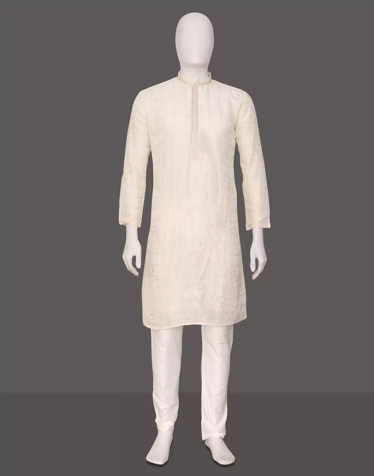 Image of Checks Patterned Embellished work Cotton Silk Kurta Pyjama