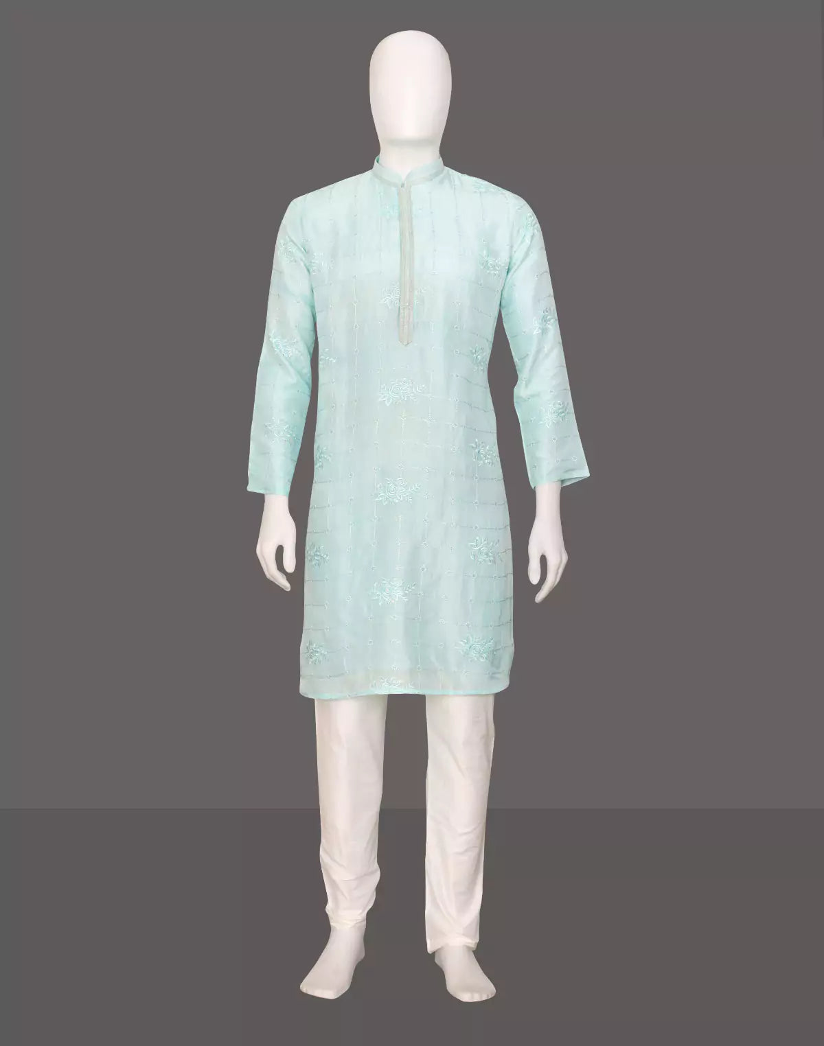 Image of Checks Patterned Embellished work Cotton Silk Kurta Pyjama