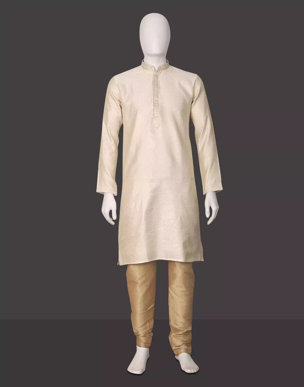 Cream Checks with Butta Jacquard Kurta Pajama