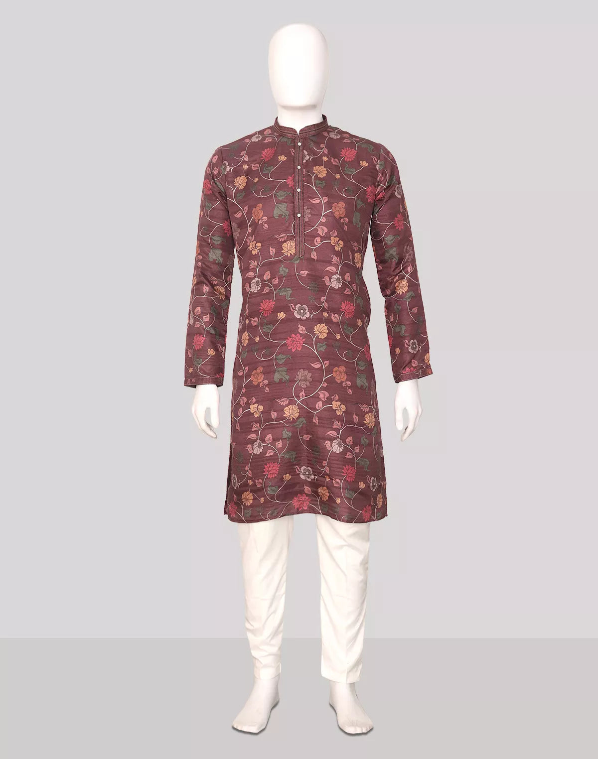 Wine Bel Buti Patterned Milky Silk Kurta Pyjamas