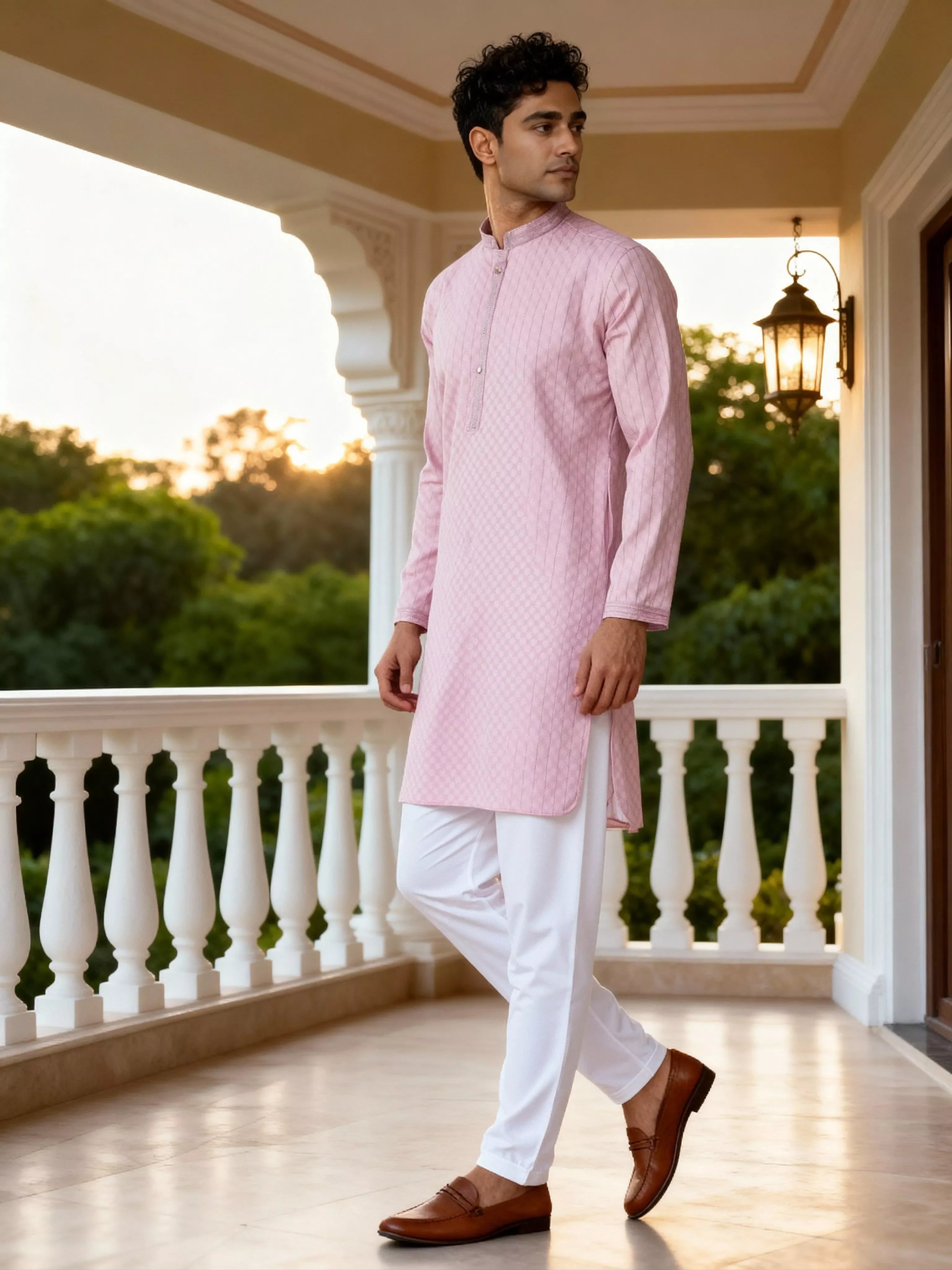 Image of Jacquard Elegant Floral Patterned Thread work Kurta Pyjama Set