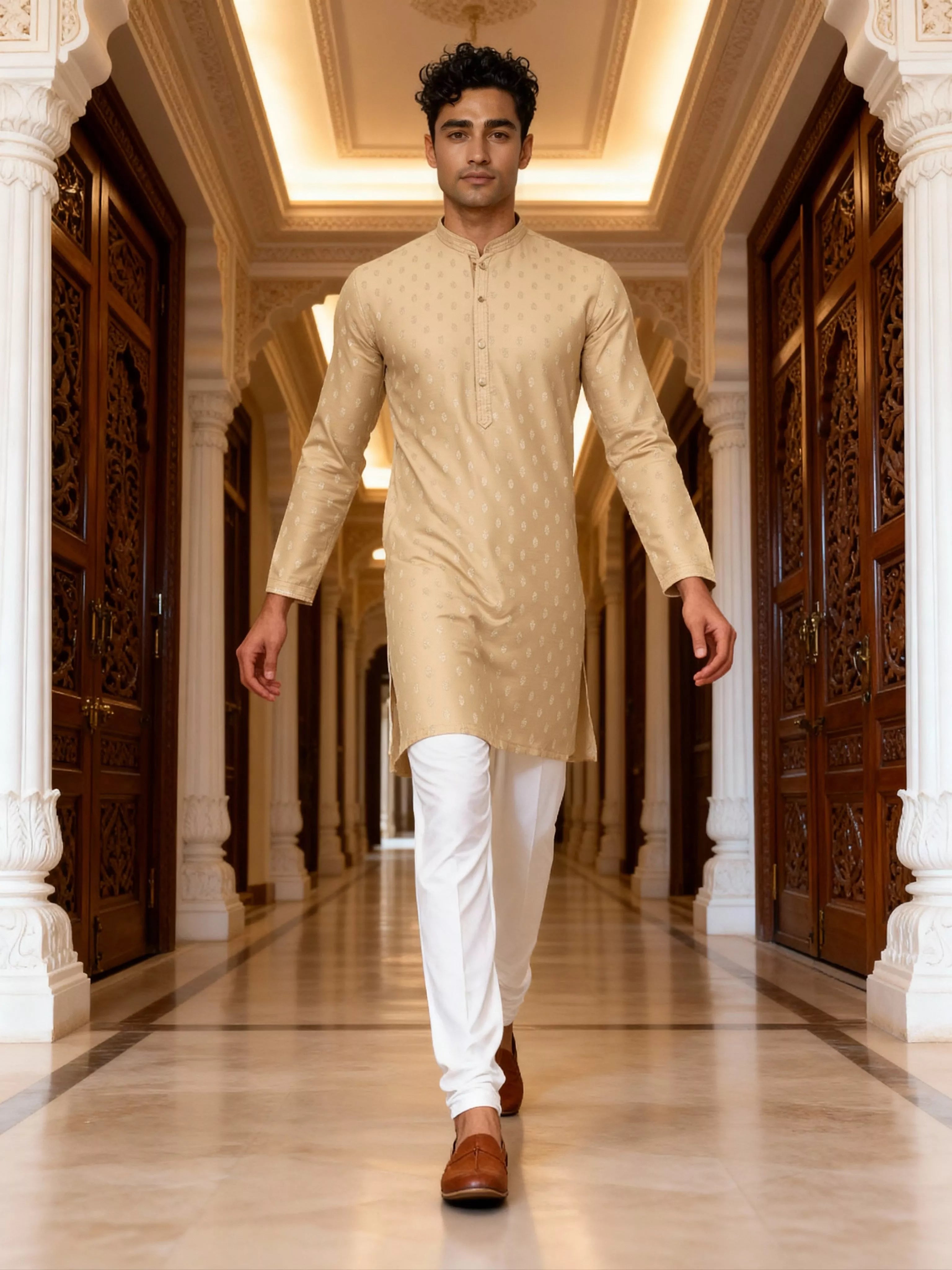 Image of Jacquard Floral Butta Kurta Pyjama Set